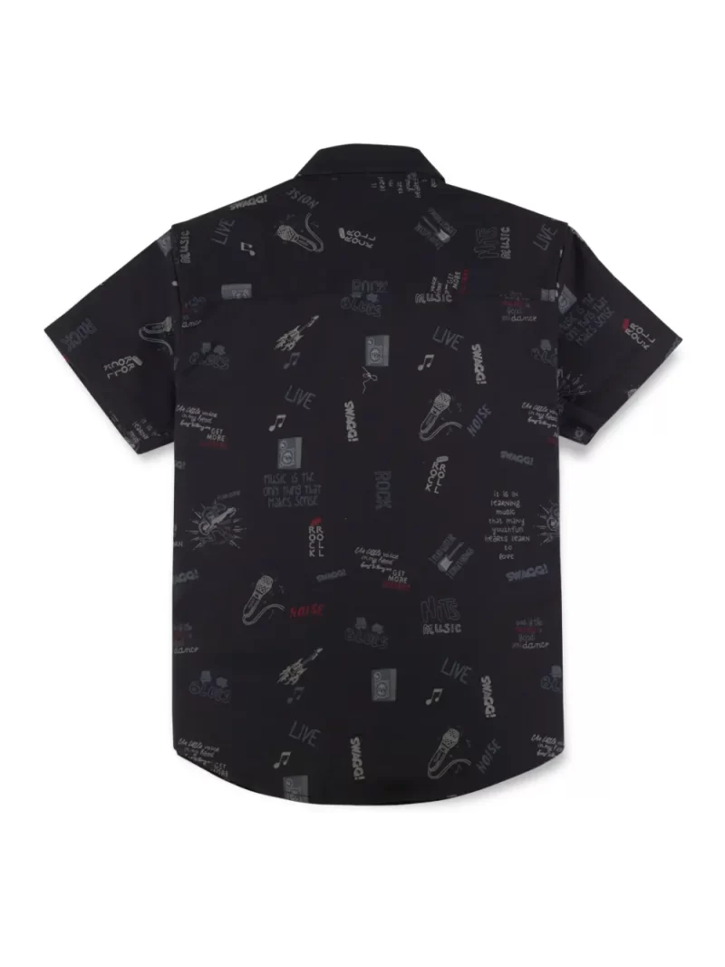 Gini And Jony Boys Black Conversational Print Cotton Shirt Half Sleeves