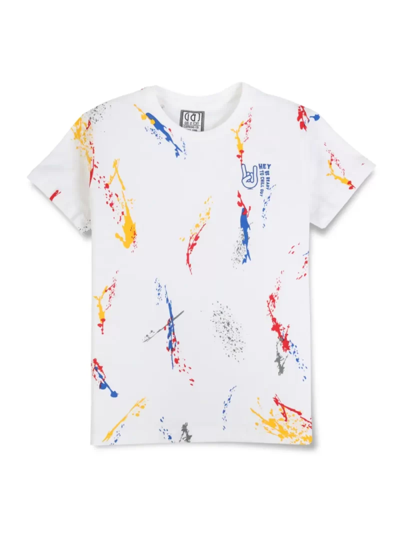 Gini And Jony Boys White Abstract Cotton T-Shirt Half Sleeves