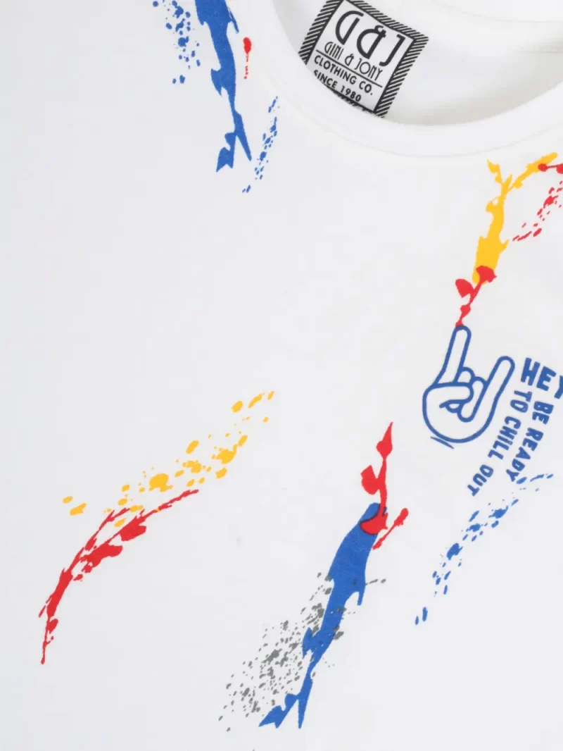 Gini And Jony Boys White Abstract Cotton T-Shirt Half Sleeves