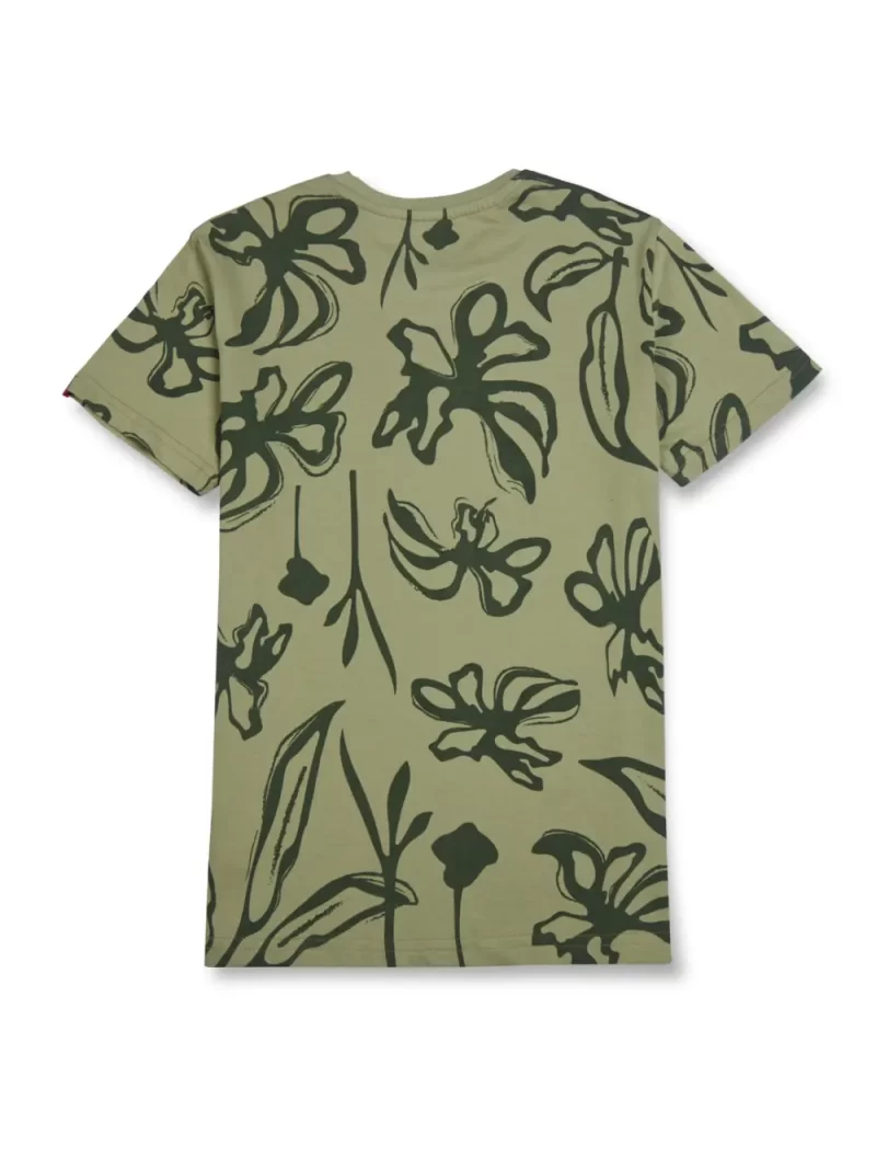 Gini And Jony Boys Olive Tropical Print Cotton T-Shirt Half Sleeves