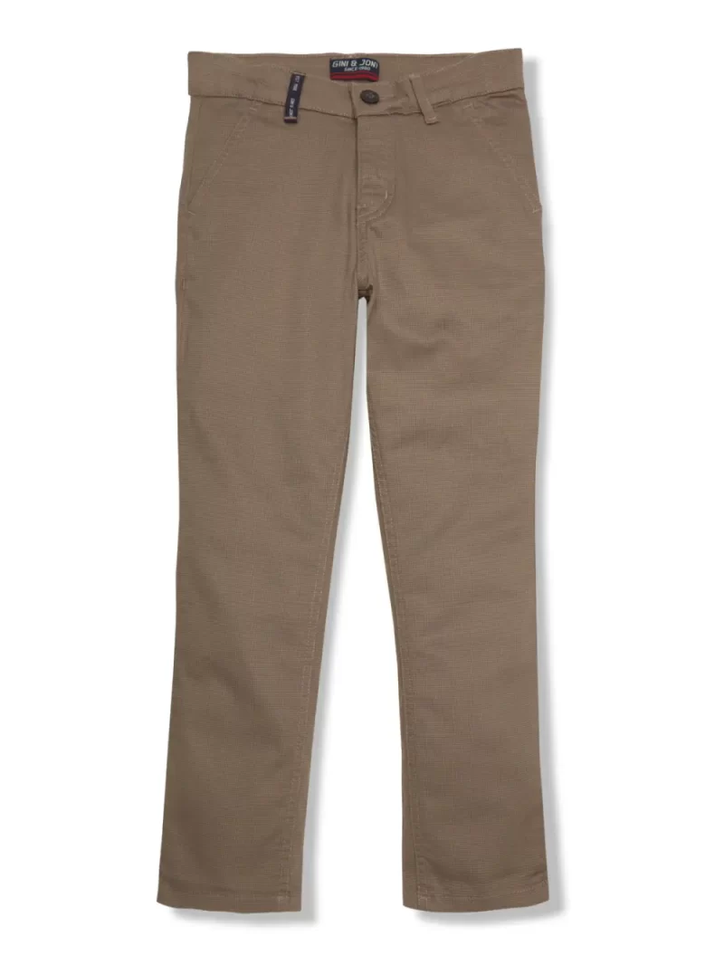 Gini And Jony Boys Khaki Solid Cotton Trouser Fixed Waist