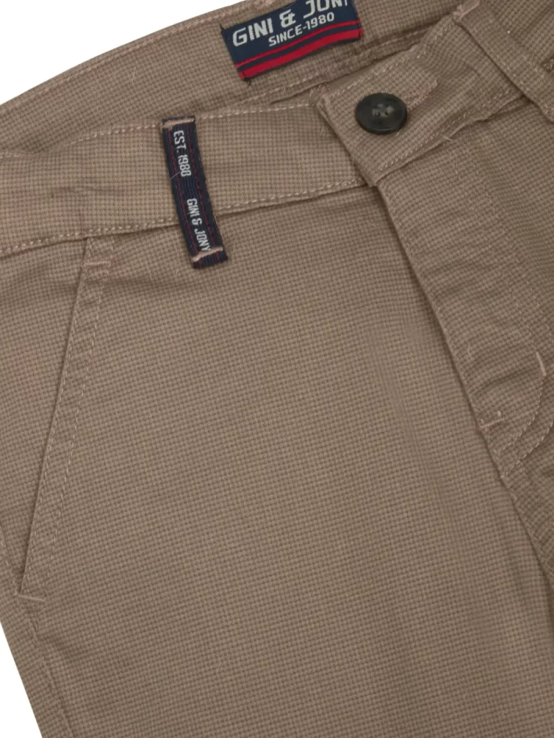 Gini And Jony Boys Khaki Solid Cotton Trouser Fixed Waist