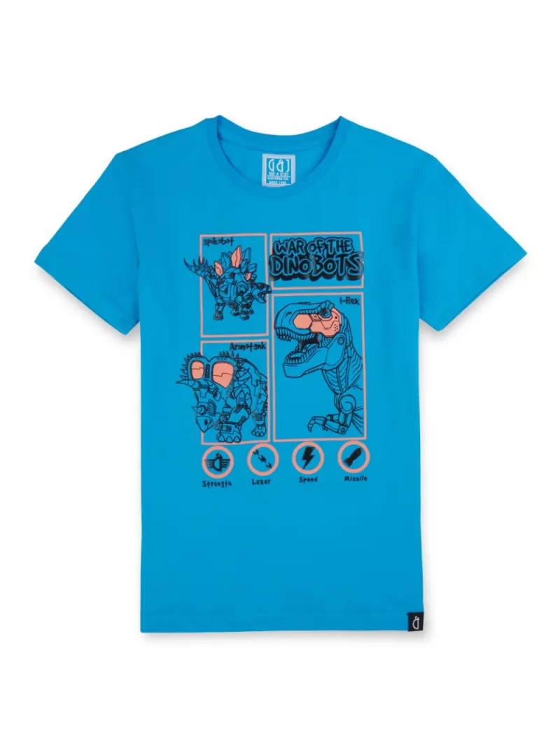 Gini And Jony Boys Blue Printed Cotton Half Sleeves T-Shirt