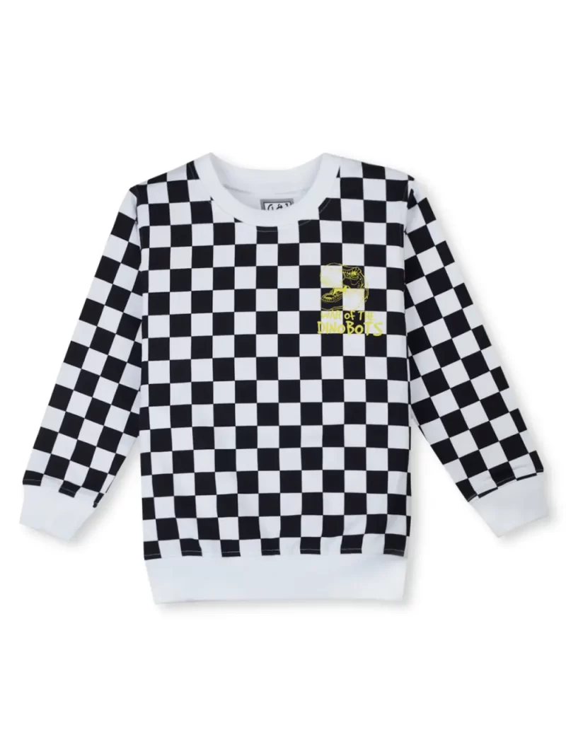 Gini And Jony Boys White Checks Cotton Sweat Shirt Full Sleeves