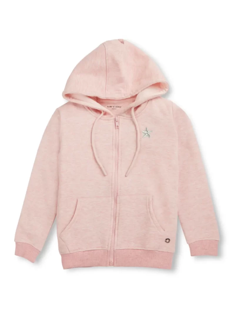 Gini And Jony Girls Pink Embroidery Cotton Knits Jacket Full Sleeves 9-10 Years