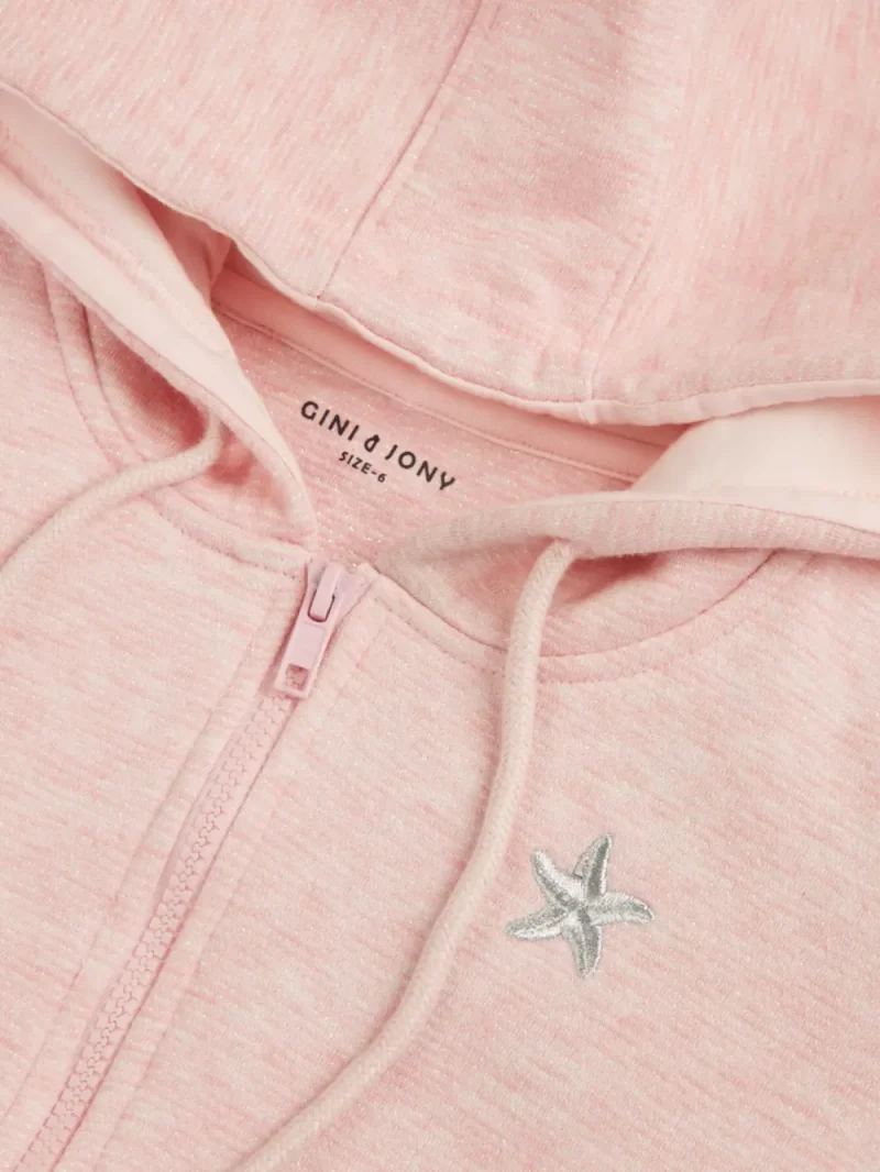 Gini And Jony Girls Pink Embroidery Cotton Knits Jacket Full Sleeves 9-10 Years