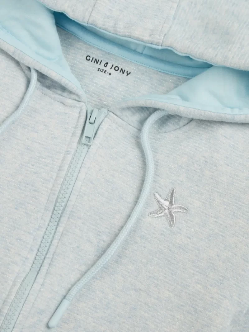 Gini And Jony Girls Blue Embroidery Cotton Knits Jacket Full Sleeves 5-6Y