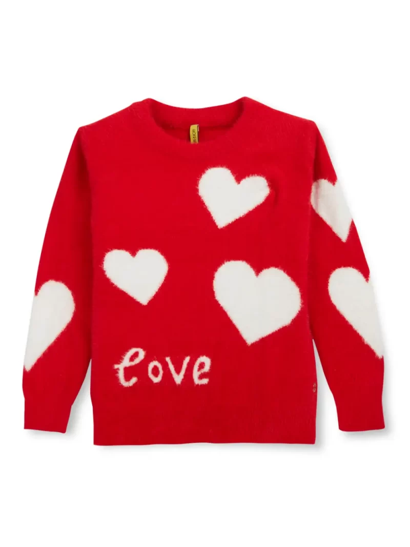 Gini And Jony Girls Red Printed Woven Sweater Full Sleeves 11-12 Years