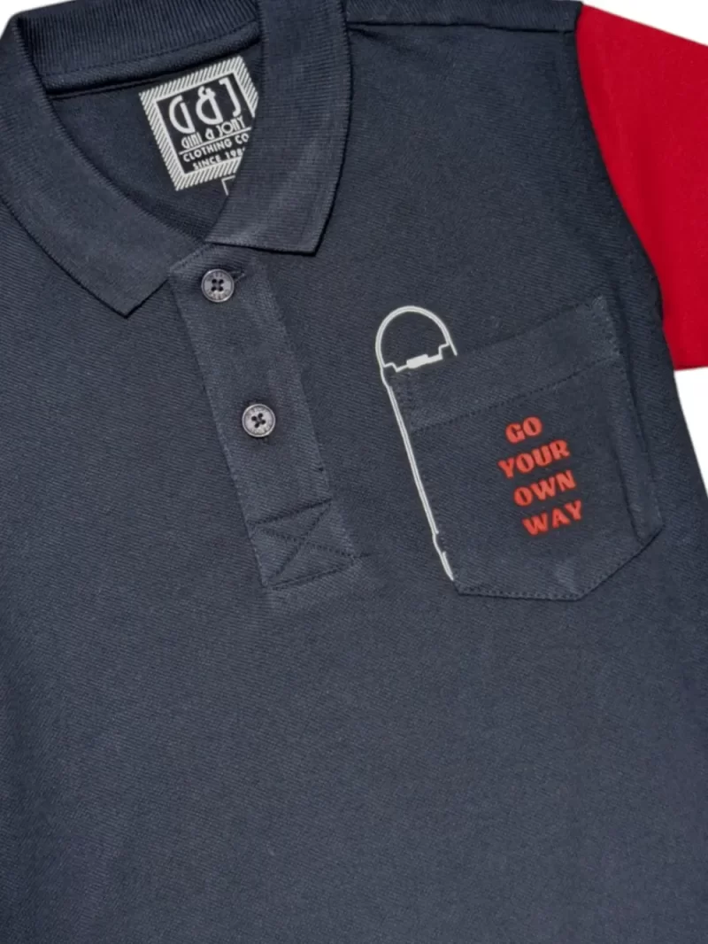 Gini And Jony Boys Navy Blue Colorblock Cotton Half Sleeves Polo T-Shirt