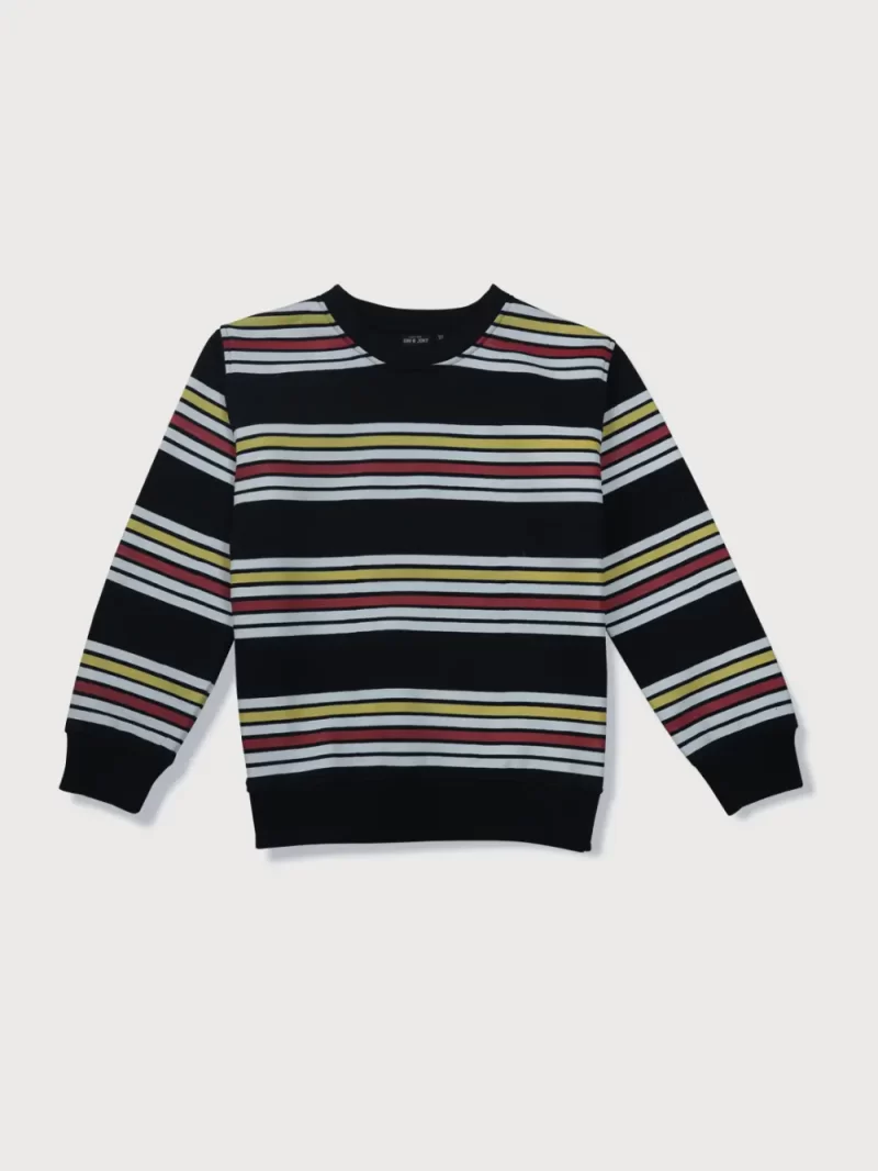 Gini And Jony Boys Navy Stripes Cotton Sweat Shirt Full Sleeves
