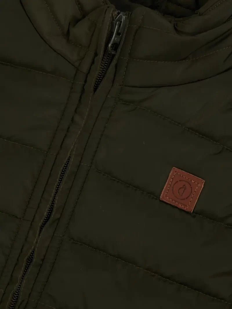 Gini And Jony Boys Olive Solid Taffeta Heavy Winter Jacket Sleeveless