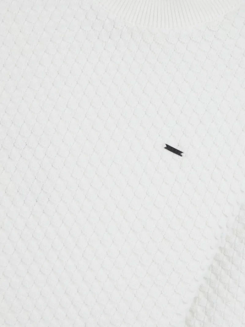 Boys White Solid Cotton Full Sleeves Sweater