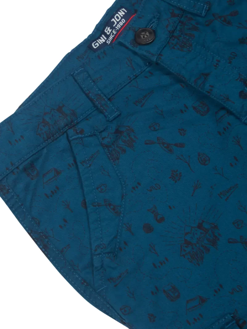 Gini And Jony Boys Blue Conversational Print Cotton Barmuda Fixed Waist