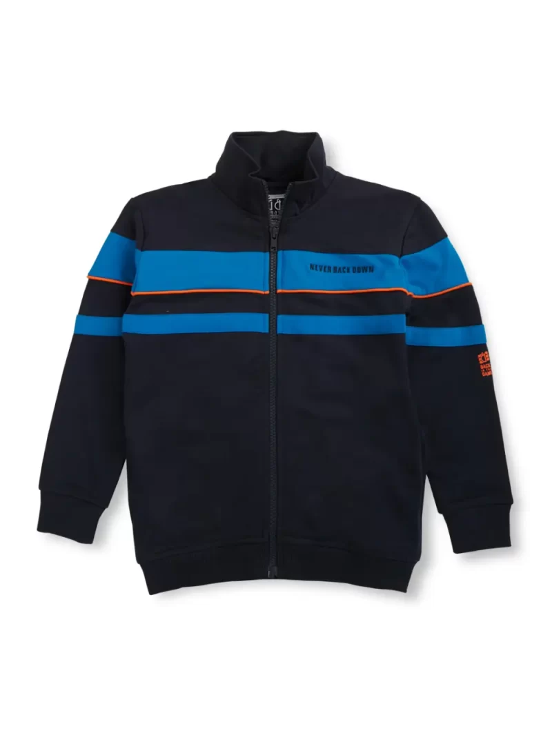 Gini And Jony Boys Navy Blue Color Block Cotton Knits Jacket Full Sleeves