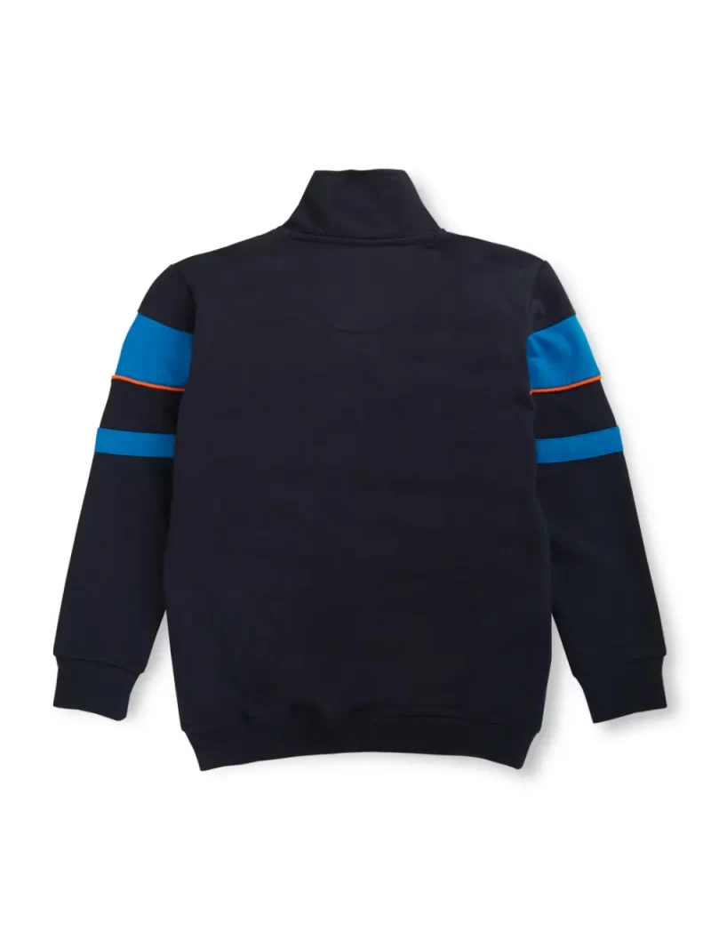 Gini And Jony Boys Navy Blue Color Block Cotton Knits Jacket Full Sleeves