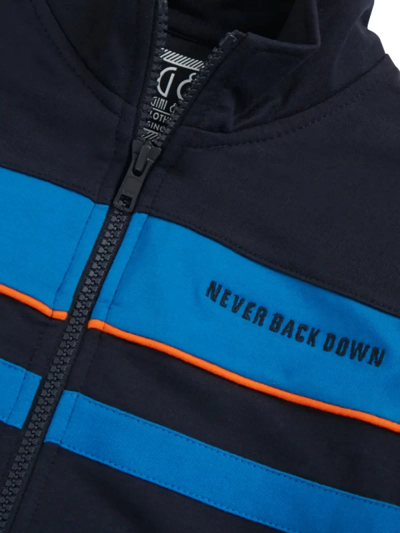 Gini And Jony Boys Navy Blue Color Block Cotton Knits Jacket Full Sleeves