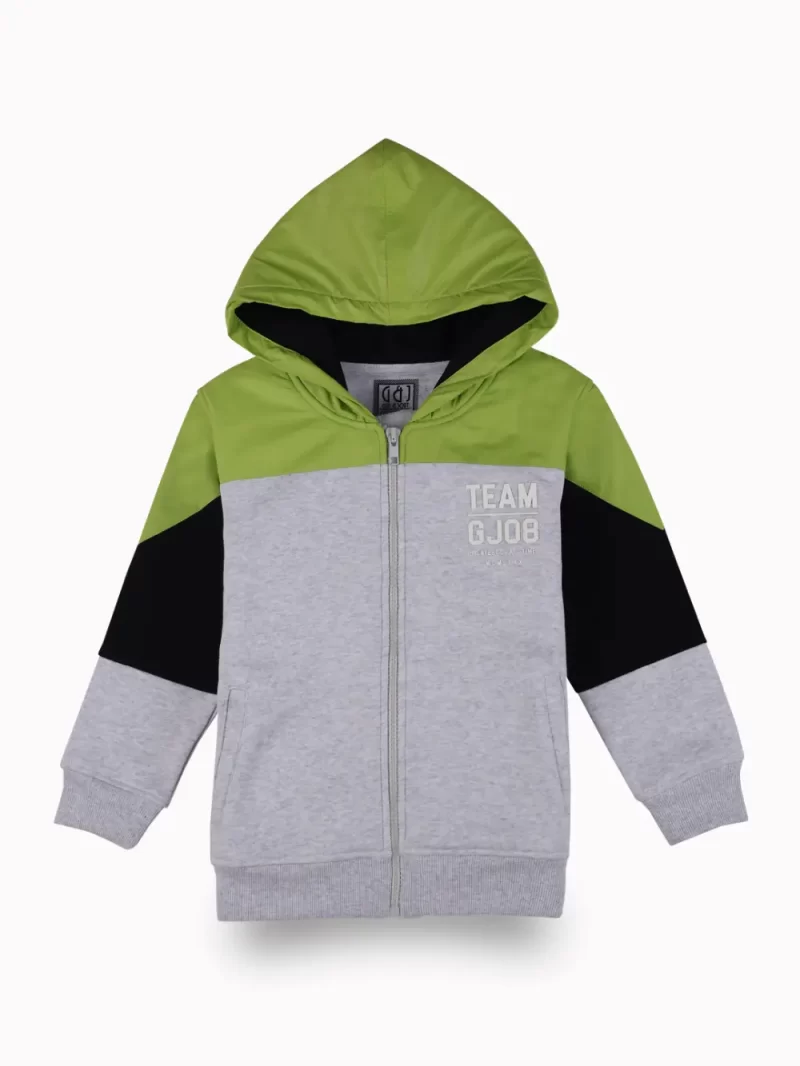 Gini And Jony Boys Grey Color Block Cotton Knits Jacket Full Sleeves