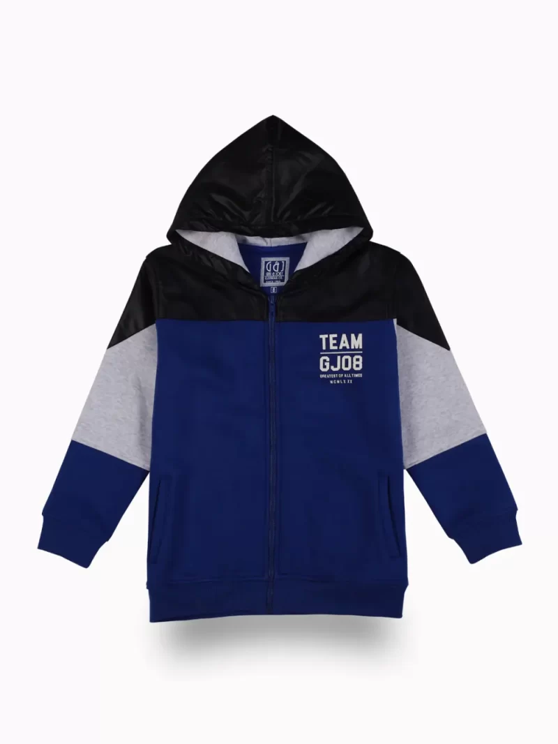 Gini And Jony Boys Blue Color Block Cotton Knits Jacket Full Sleeves