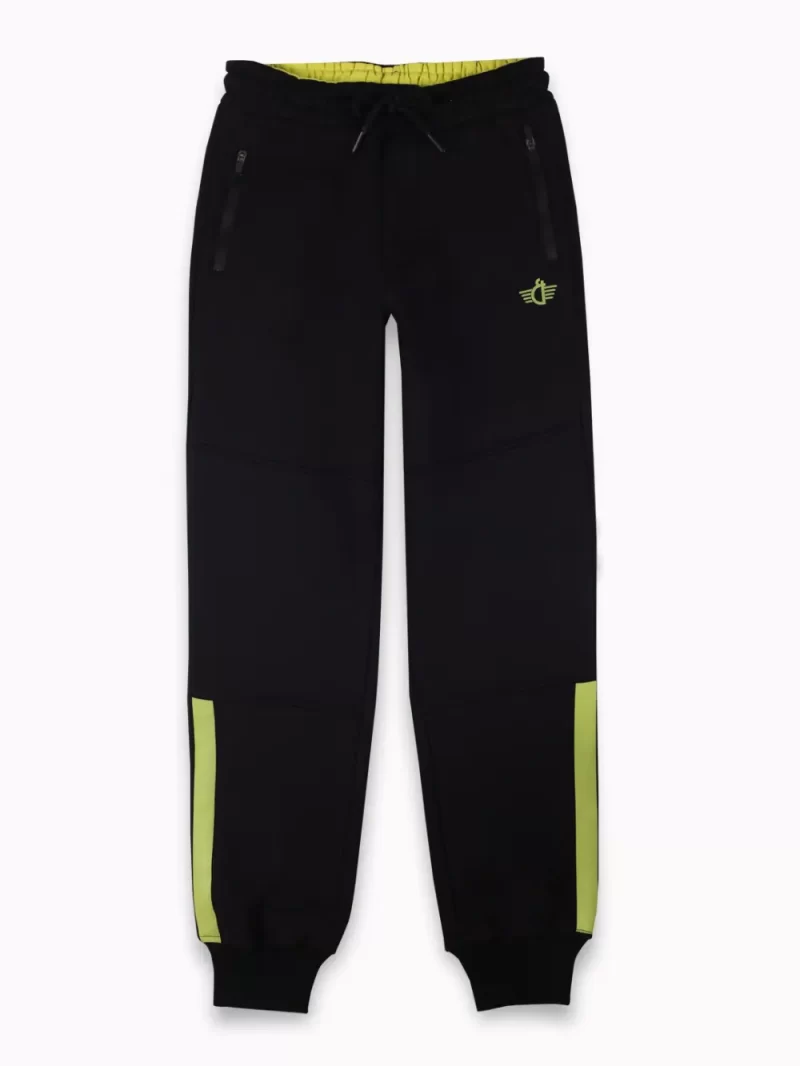 Gini And Jony Boys Black Color Block Cotton Track Pant Elasticated