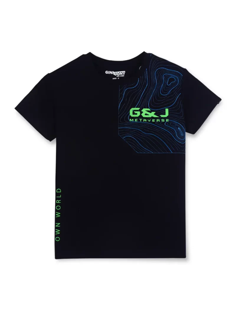 Gini And Jony Boys Navy Abstract Cotton T-Shirt Half Sleeves