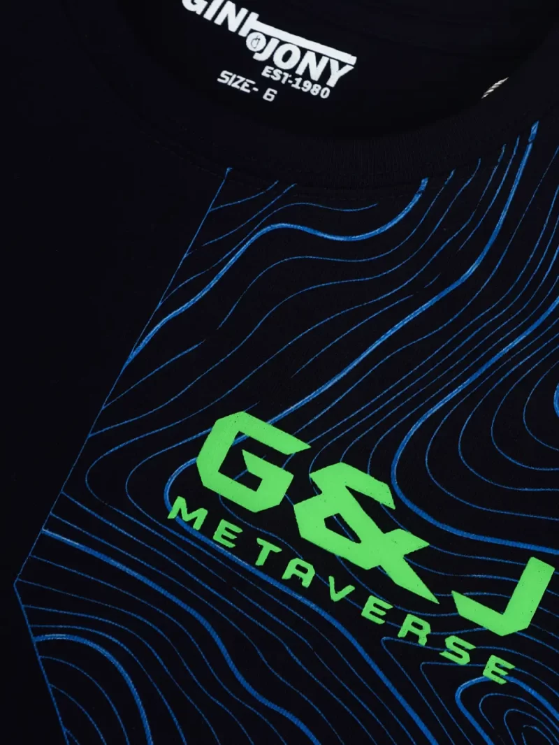 Gini And Jony Boys Navy Abstract Cotton T-Shirt Half Sleeves