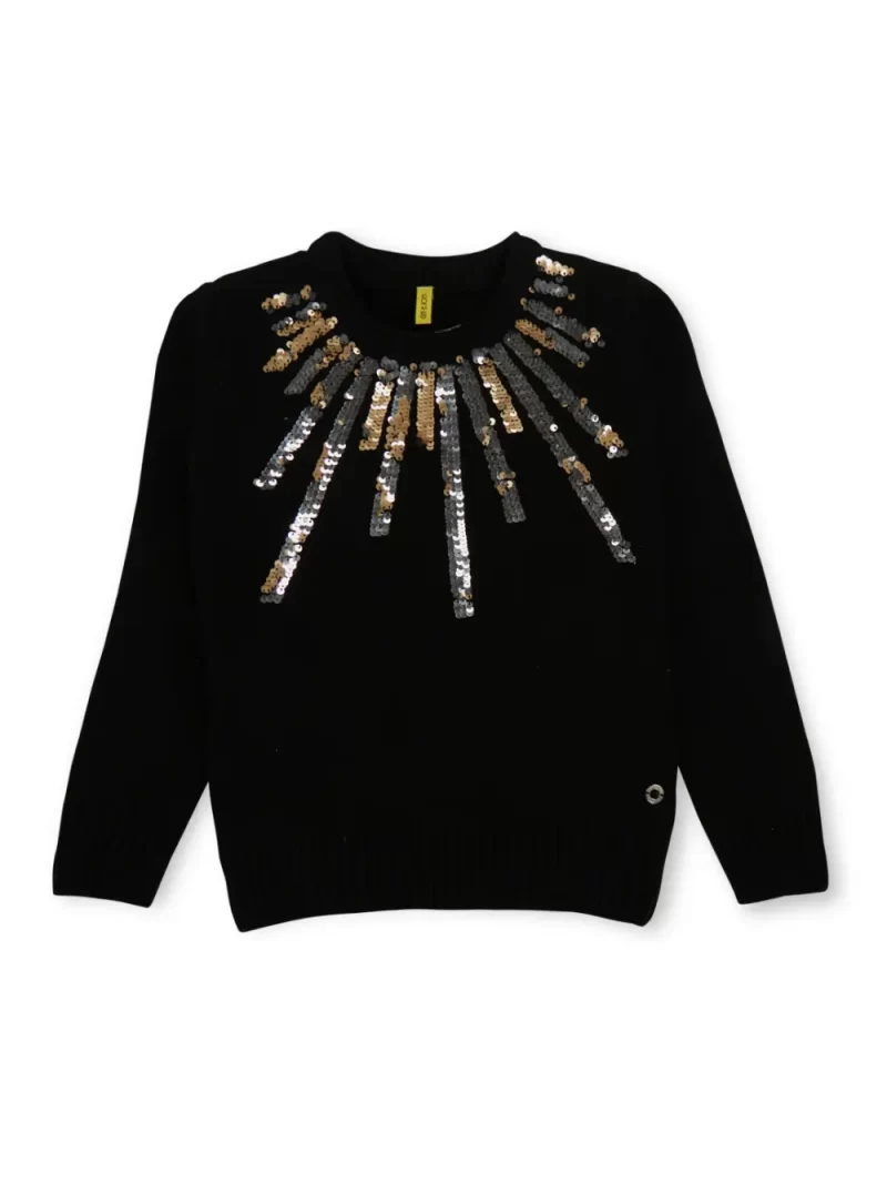 Gini And Jony Girls Black Embellished Woven Sweater Full Sleeves 4-5 Years