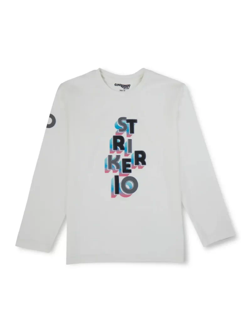 Gini And Jony Boys White Printed Cotton Full Sleeves T-Shirt