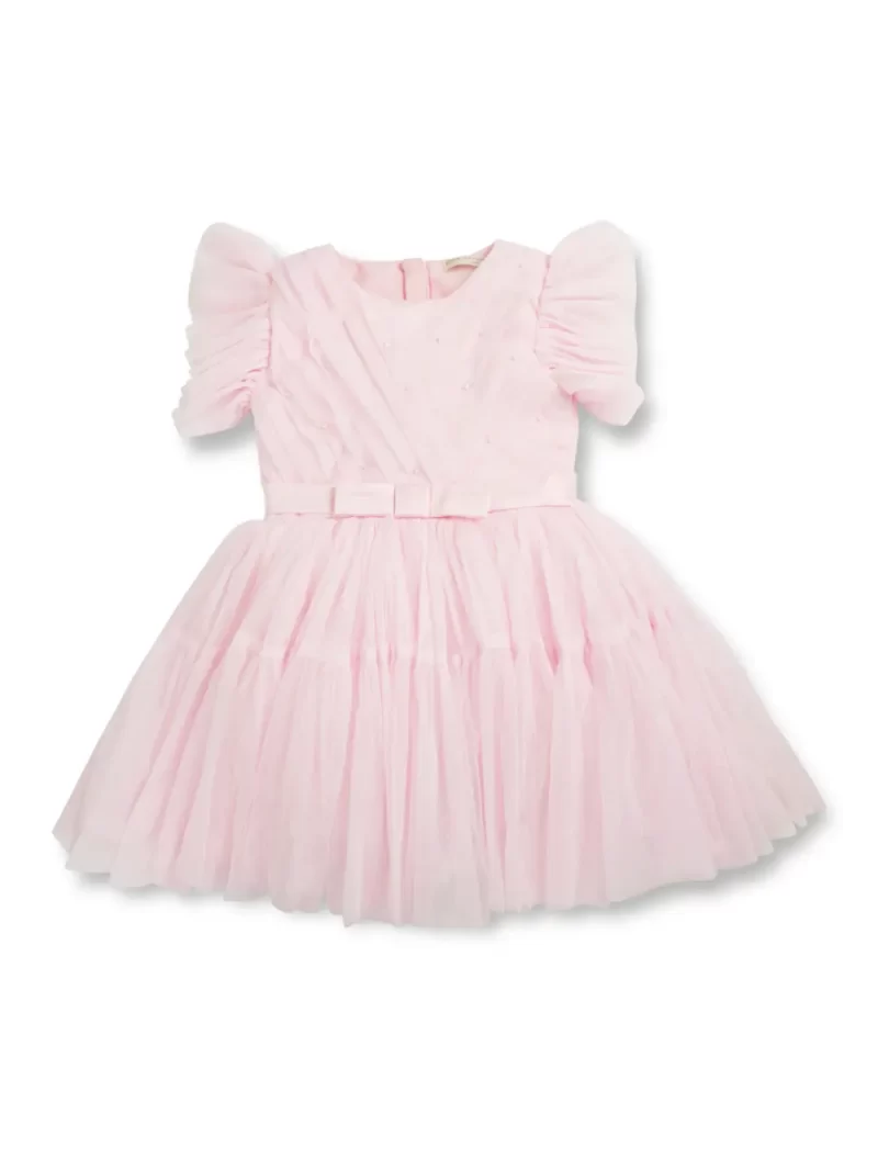 Gini And Jony Girls Pink Applique Net Dress Half Sleeves