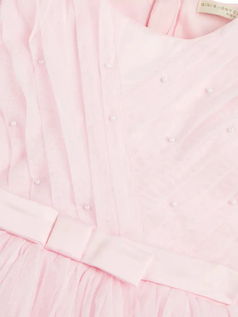 Gini And Jony Girls Pink Applique Net Dress Half Sleeves