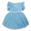 Gini And Jony Girls Blue Applique Net Dress Half Sleeves