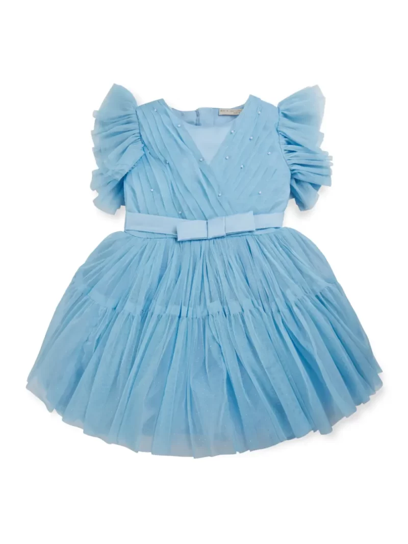 Gini And Jony Girls Blue Applique Net Dress Half Sleeves