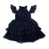 Gini And Jony Girls Navy Embellished Net Dress Sleeveless