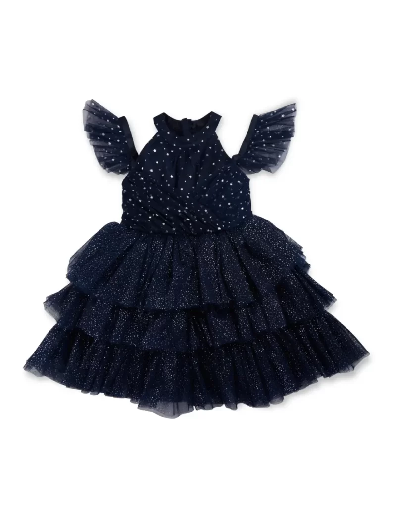 Gini And Jony Girls Navy Embellished Net Dress Sleeveless