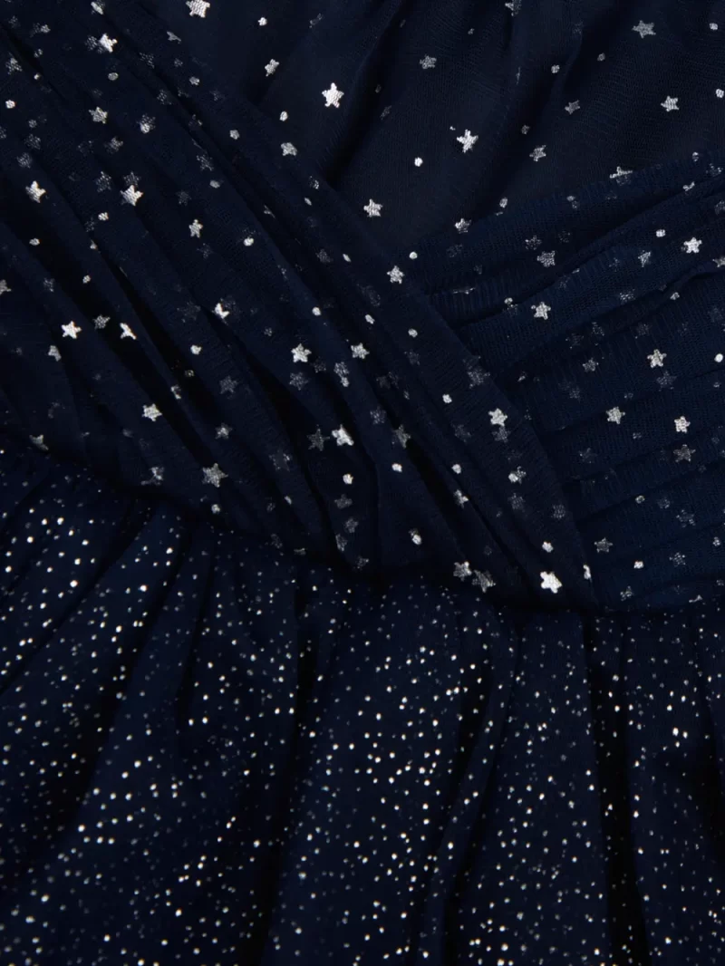 Gini And Jony Girls Navy Embellished Net Dress Sleeveless