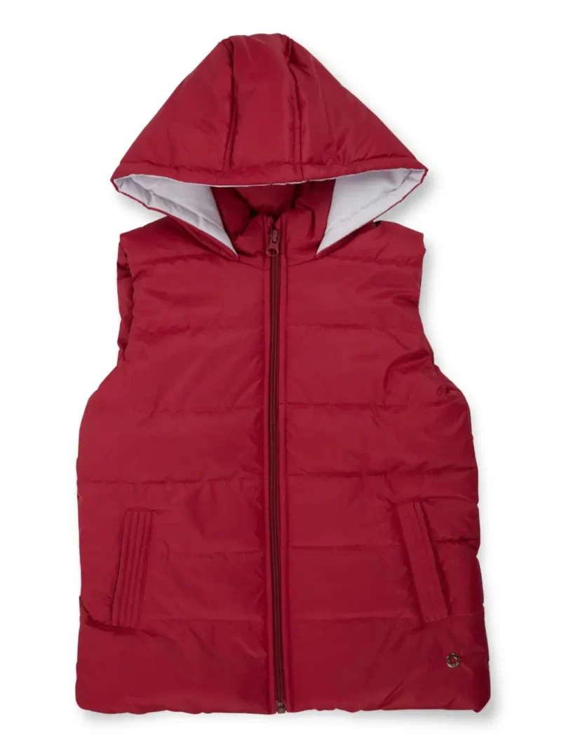 Gini And Jony Girls Red Solid Taffeta Heavy Winter Jacket Sleeveless 9-10 Years