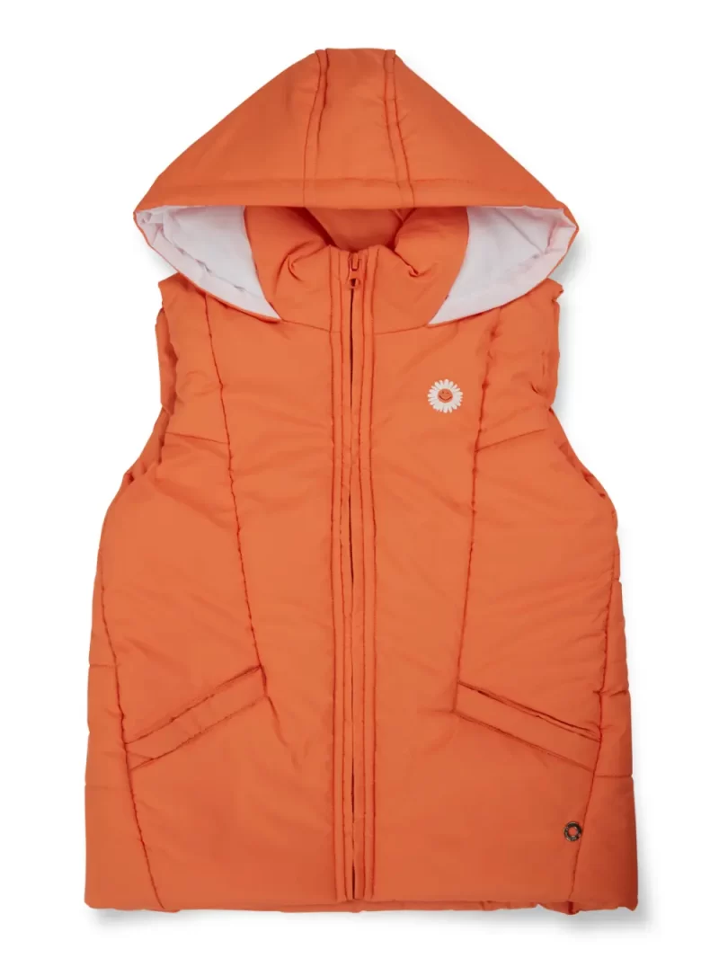 Gini And Jony Girls Orange Printed Taffeta Heavy Winter Jacket Sleeveless 9-10 Years