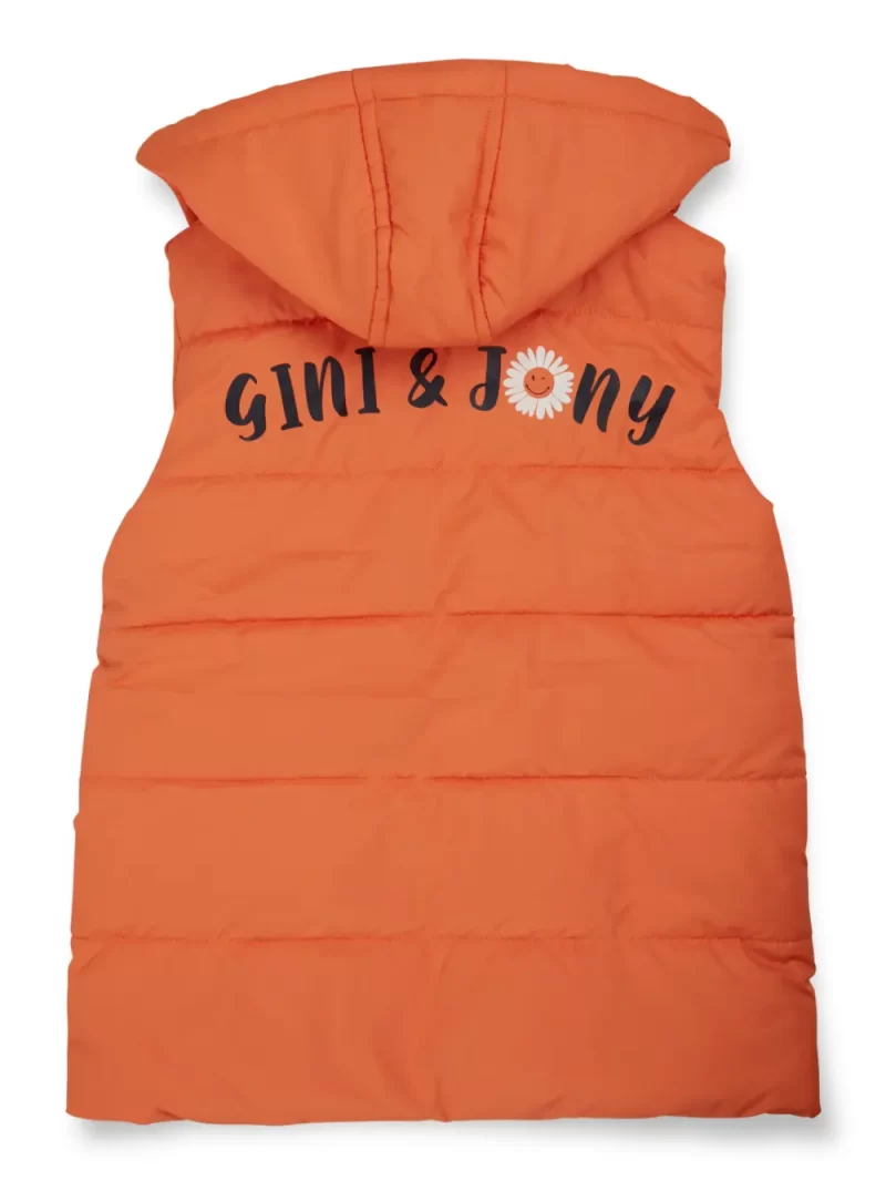 Gini And Jony Girls Orange Printed Taffeta Heavy Winter Jacket Sleeveless 9-10 Years