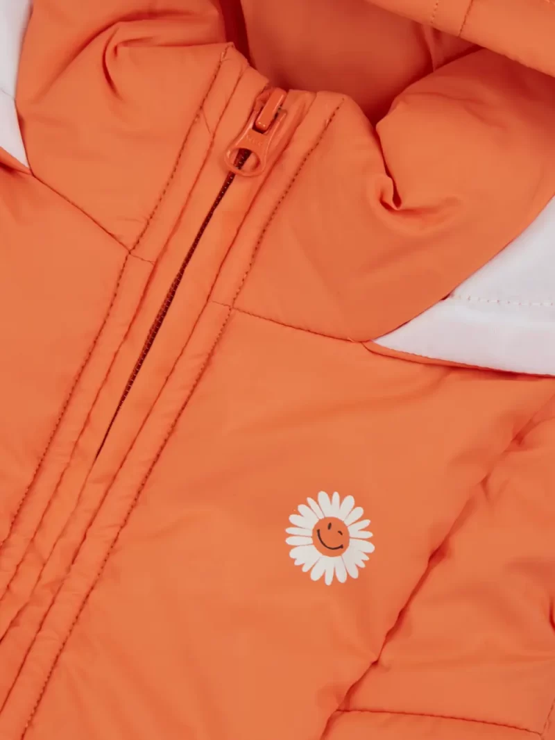 Gini And Jony Girls Orange Printed Taffeta Heavy Winter Jacket Sleeveless 9-10 Years