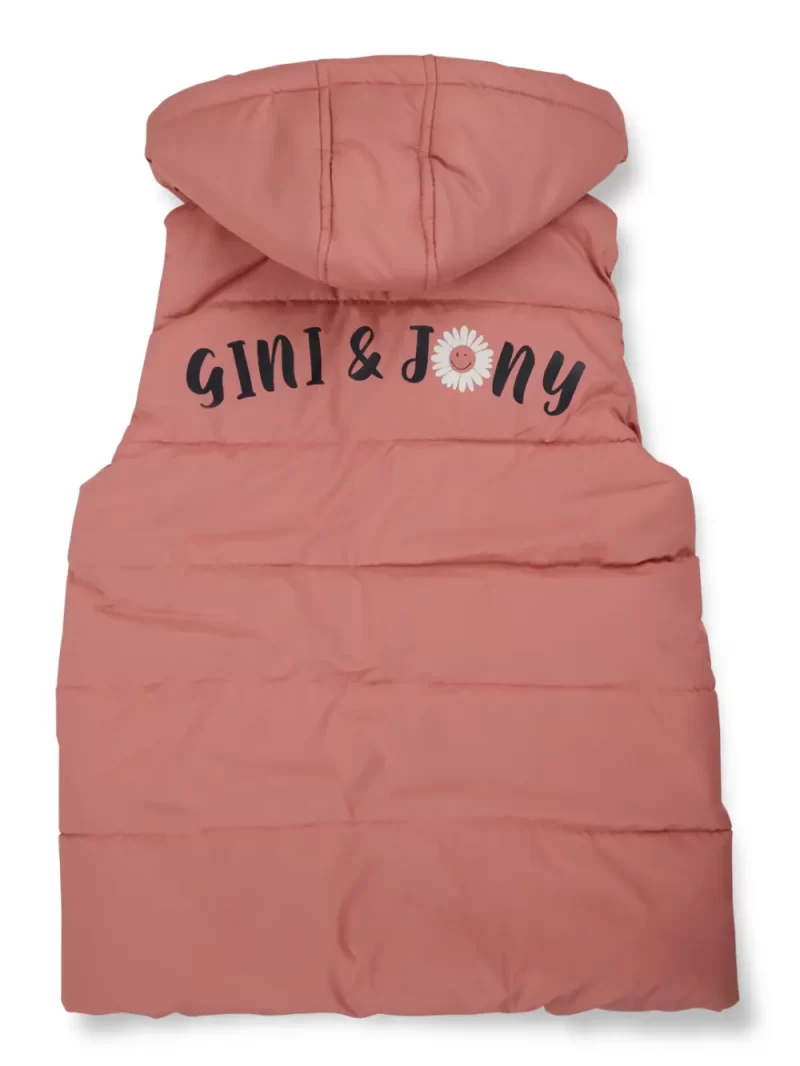 Gini And Jony Girls Peach Typographic Print Taffeta Heavy Winter Jacket Sleeveless 13-14Y
