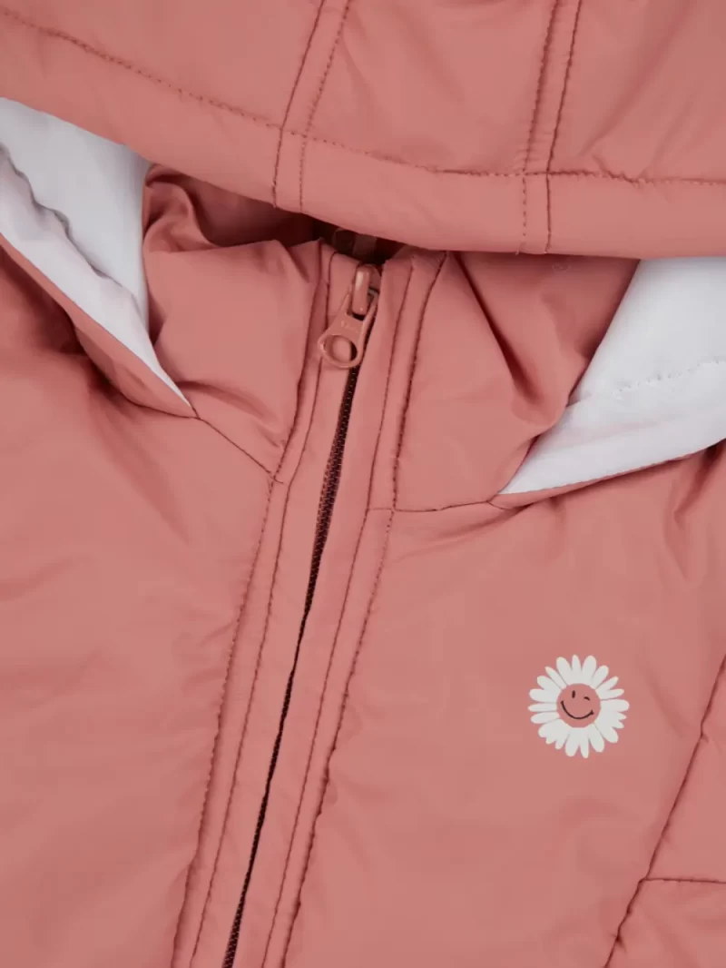 Gini And Jony Girls Peach Typographic Print Taffeta Heavy Winter Jacket Sleeveless 13-14Y