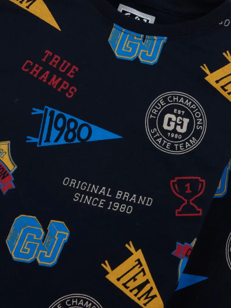 Gini & Jony Boys' Blue T-Shirt Knitshand-Wash Regular Fit