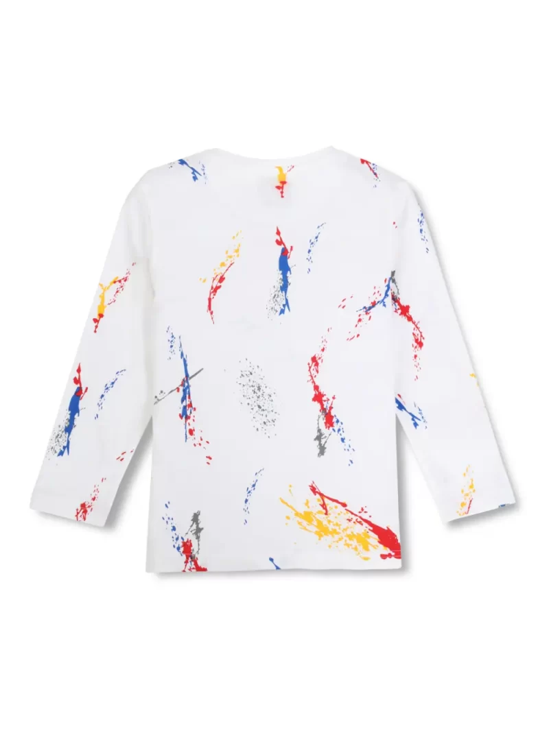 Gini And Jony Boys White Abstract Print Cotton T-Shirt Full Sleeves