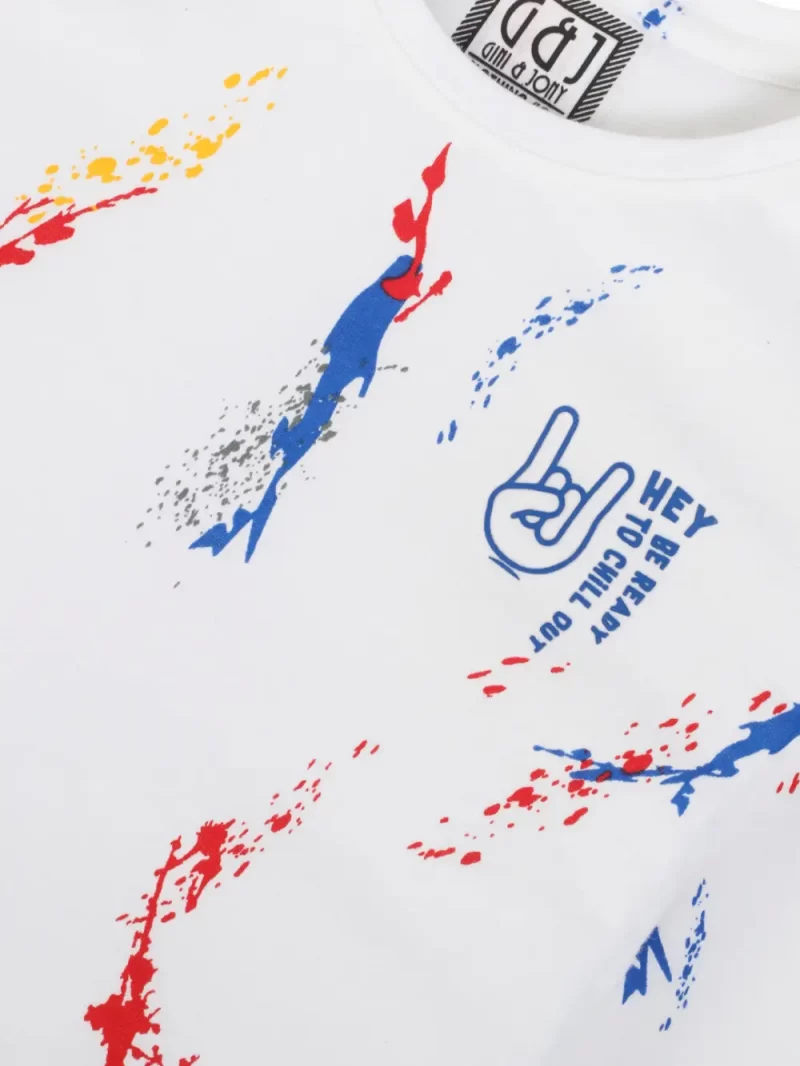 Gini And Jony Boys White Abstract Print Cotton T-Shirt Full Sleeves