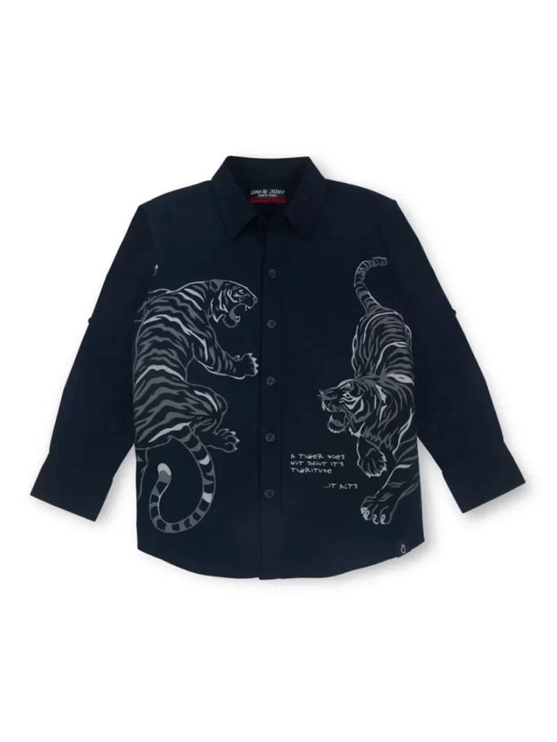 Gini And Jony Boys Navy Blue Graphic Print Shirt Full Sleeves