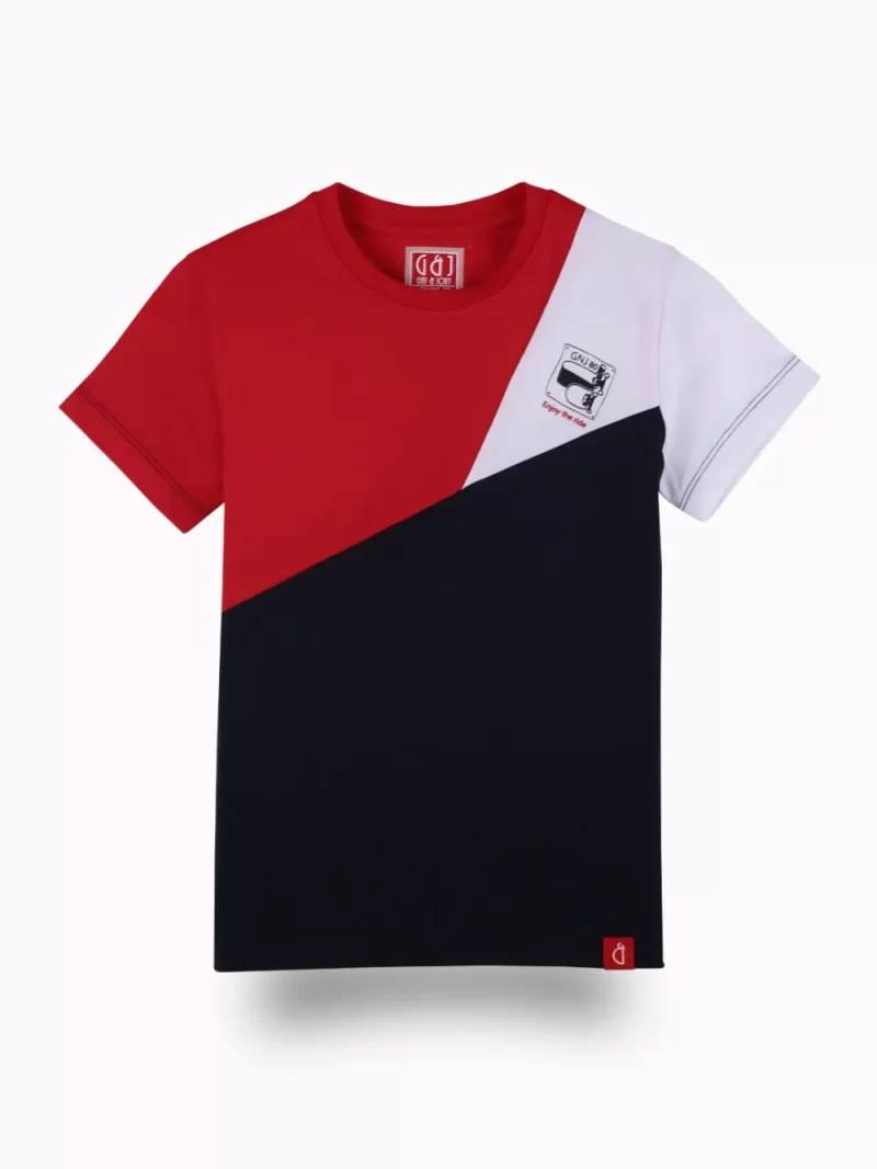Gini And Jony Boys Red Color Block Cotton T-Shirt Half Sleeves