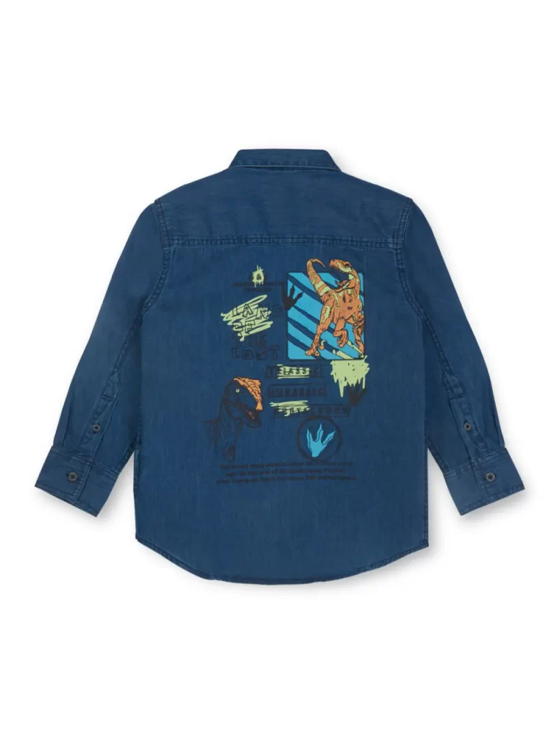 Gini And Jony Boys Blue Graphic Print Denim Shirt Full Sleeves