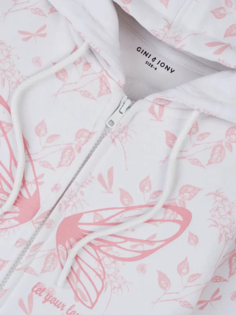 Gini And Jony Girls White Tropical Print Cotton Knits Jacket Full Sleeves 9-12 Months