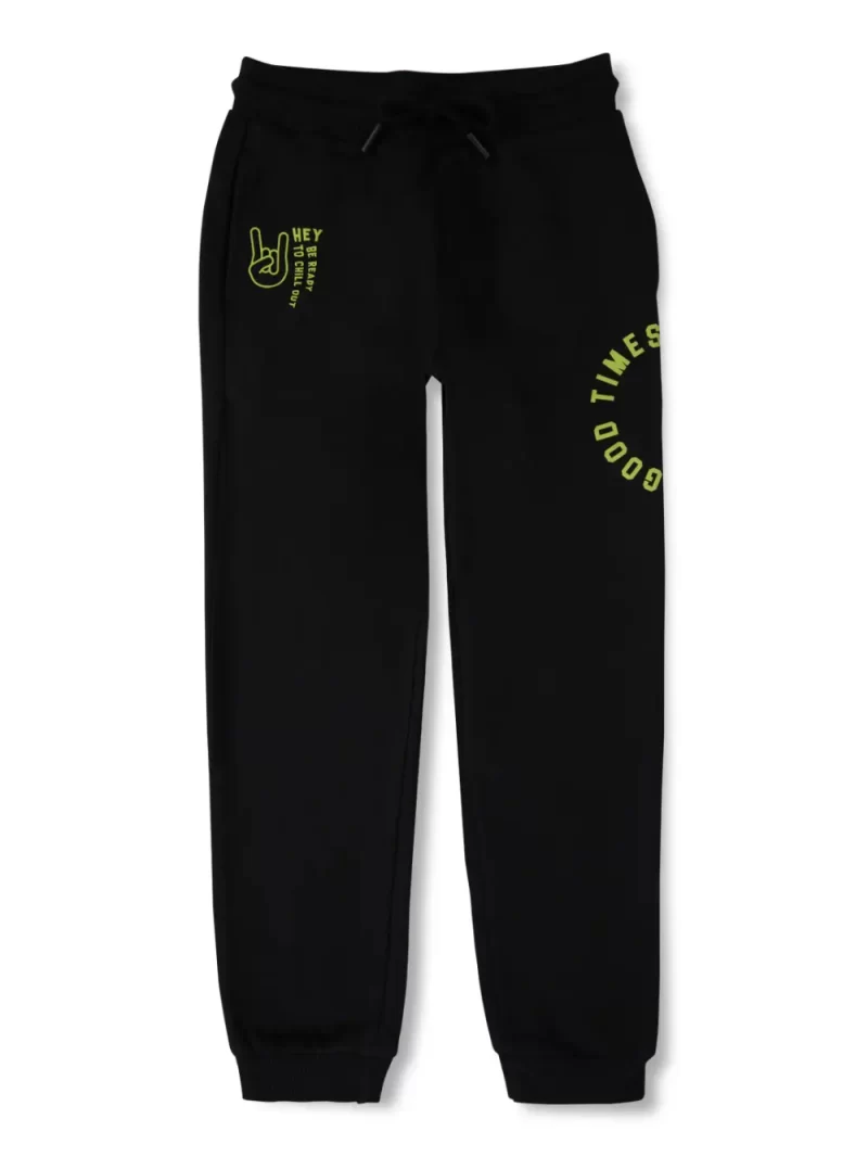 Gini And Jony Boys Black Printed Cotton Track Pant Elasticated