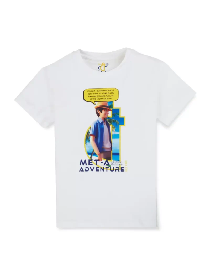 Gini And Jony Boys White Digital Print Cotton T-Shirt Half Sleeves