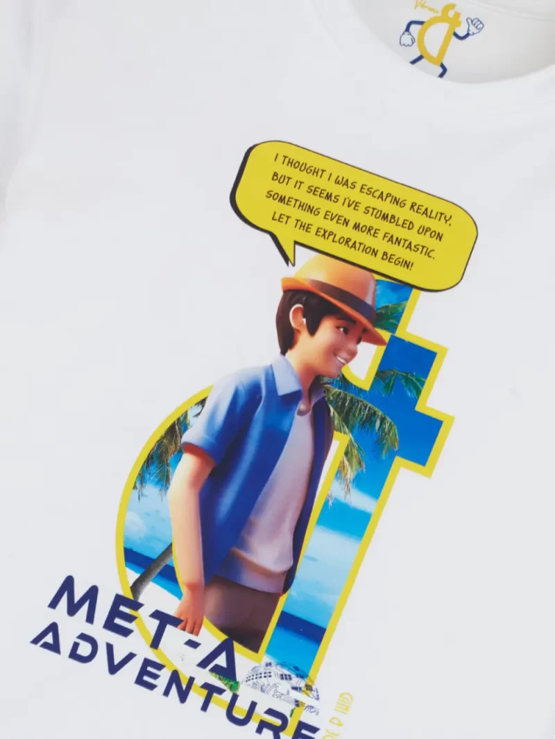 Gini And Jony Boys White Digital Print Cotton T-Shirt Half Sleeves